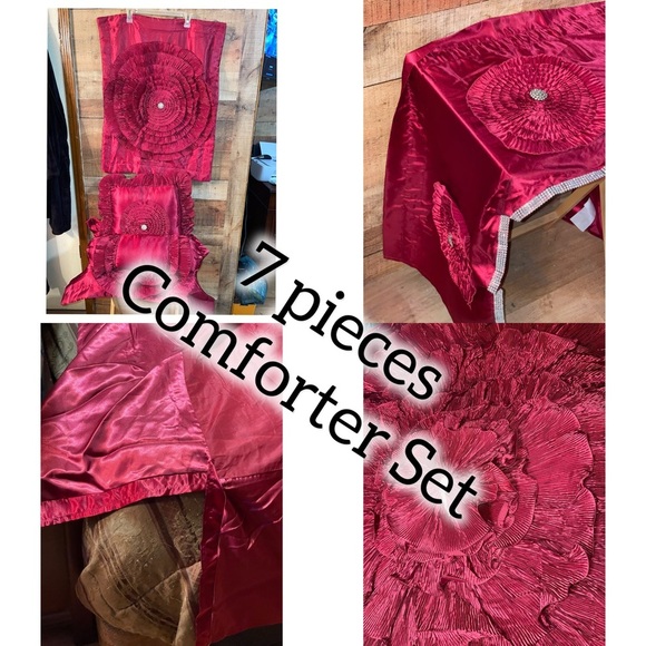 Satin flower & Rhinestones Comforter Set - Picture 1 of 12